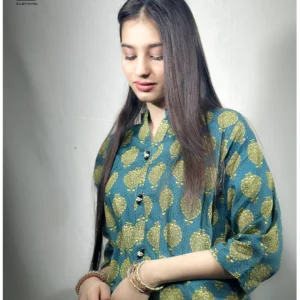 Stylish Sea Green Kurti with Golden Bunch